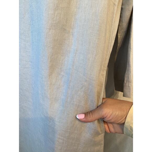 Garnet Hill Essential Three-Quarter-Sleeve Linen Dress Color Stone Size 2 - Picture 14 of 15